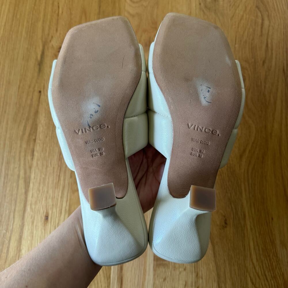 Vince Ceil Leather Kitten Heel Sandals in "Moonlight" Cream White Size 9 - Picture 12 of 13
